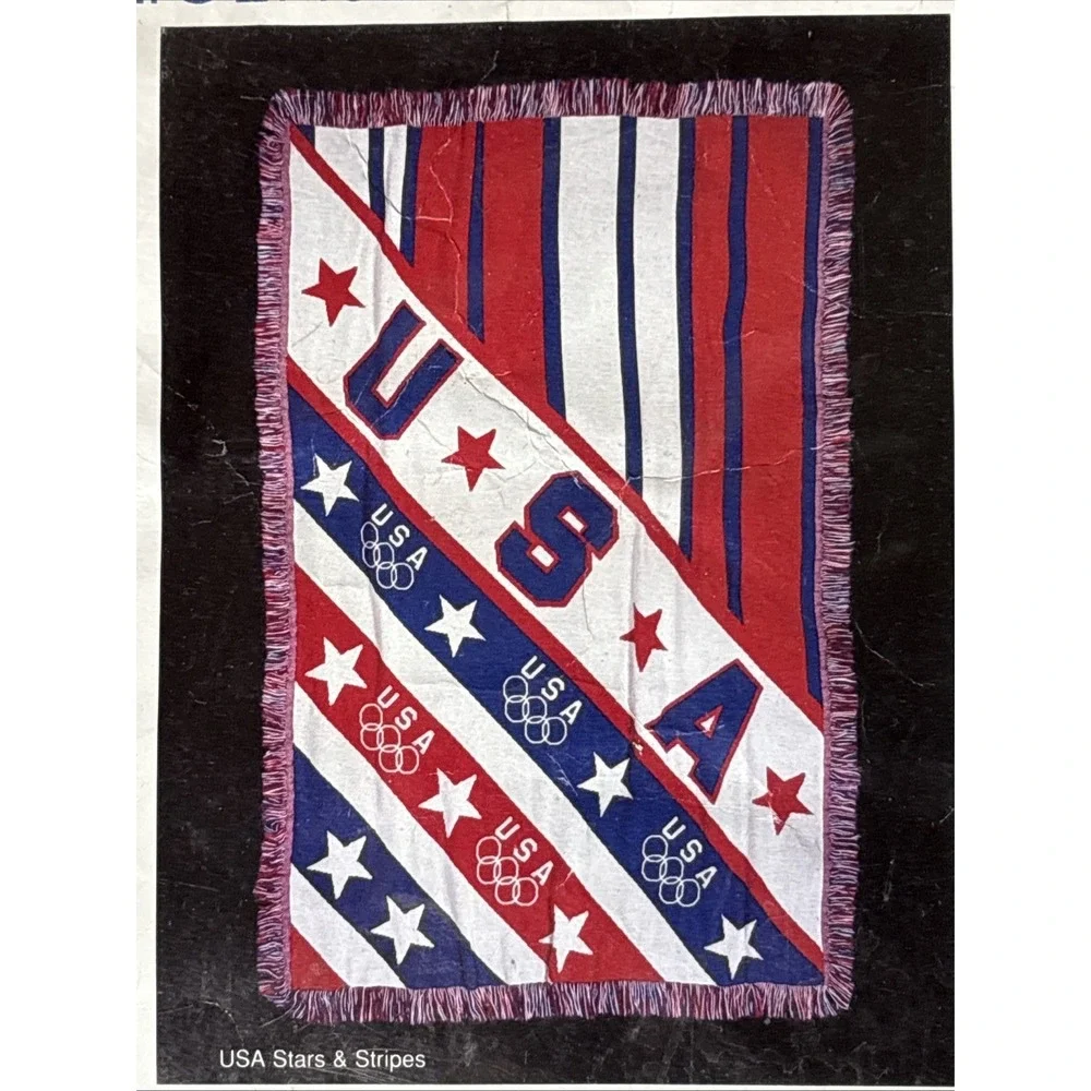 NOS Vintage USA Olympic Team 100% Cotton Throw Stars & Stripes